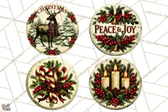 Vintage Christmas Round Signs Clipart, Rustic Metal Product Image 1