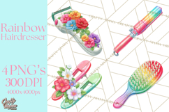 Rainbow Hair Stylist Clipart, Colorful Salon Tools PNG Product Image 1