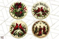 Vintage Christmas Round Signs Clipart, Rustic Metal Product Image 1