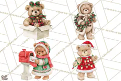 Christmas Teddy Bear Clipart PNG Watercolor Holiday Bears Product Image 1