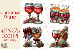 Christmas Wine Night Clipart PNG, Alcohol Christmas Png Product Image 1