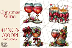 Christmas Wine Night Clipart PNG, Alcohol Christmas Png Product Image 1