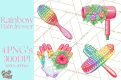 Rainbow Hair Stylist Clipart, Colorful Salon Tools PNG Product Image 1