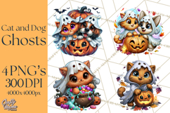 Cute Ghost Dogs And Cats Halloween PNG Clipart Product Image 1