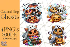 Cute Ghost Dogs And Cats Halloween PNG Clipart Product Image 1