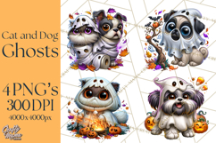 Cute Ghost Dogs And Cats Halloween PNG Clipart Product Image 1