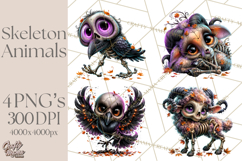 Animal Skeleton Halloween PNG Clipart Set Product Image 1