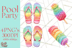 Summer Pool Party Clipart PNG, Rainbow Summer Png Designs Product Image 1
