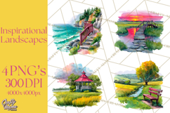 Watercolor Inspirational Landscapes, Sublimation Designs Product Image 1