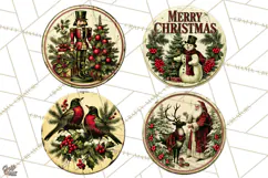 Vintage Christmas Round Signs Clipart, Rustic Metal Product Image 1