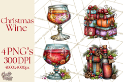 Christmas Wine Night Clipart PNG, Alcohol Christmas Png Product Image 1
