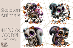 Animal Skeleton Halloween PNG Clipart Set Product Image 1