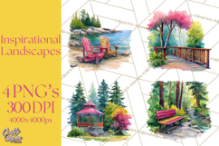 Watercolor Inspirational Landscapes, Sublimation Designs Product Image 1