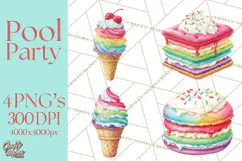 Summer Pool Party Clipart PNG, Rainbow Summer Png Designs Product Image 1