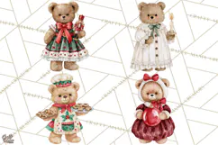 Christmas Teddy Bear Clipart PNG Watercolor Holiday Bears Product Image 1