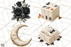 Halloween Mahjong Clipart, Spooky Mahjong Tiles PNG, Gothic Product Image 1