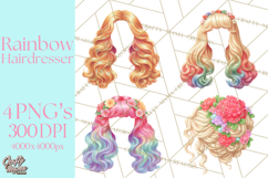 Rainbow Hair Stylist Clipart, Colorful Salon Tools PNG Product Image 1