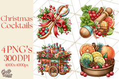 Christmas Cocktail Bar Clipart PNG Elements Product Image 1