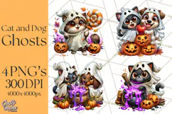 Cute Ghost Dogs And Cats Halloween PNG Clipart Product Image 1