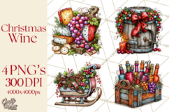 Christmas Wine Night Clipart PNG, Alcohol Christmas Png Product Image 1