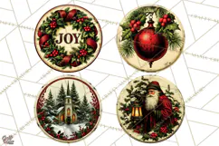 Vintage Christmas Round Signs Clipart, Rustic Metal Product Image 1