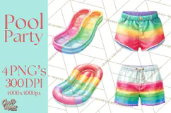 Summer Pool Party Clipart PNG, Rainbow Summer Png Designs Product Image 1