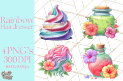 Rainbow Hair Stylist Clipart, Colorful Salon Tools PNG Product Image 1