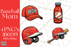 Baseball Mom Clipart PNG with Baseball Gear, Baseball Mama Product Image 1