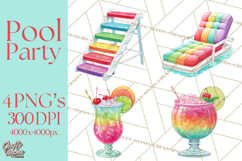 Summer Pool Party Clipart PNG, Rainbow Summer Png Designs Product Image 1