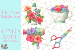 Rainbow Hair Stylist Clipart, Colorful Salon Tools PNG Product Image 1