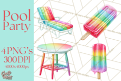 Summer Pool Party Clipart PNG, Rainbow Summer Png Designs Product Image 1