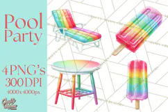 Summer Pool Party Clipart PNG, Rainbow Summer Png Designs Product Image 1