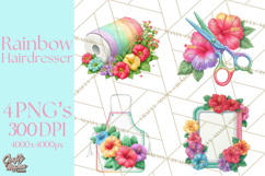 Rainbow Hair Stylist Clipart, Colorful Salon Tools PNG Product Image 1