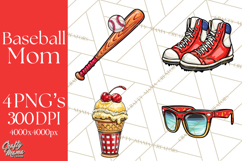 Baseball Mom Clipart PNG with Baseball Gear, Baseball Mama Product Image 1