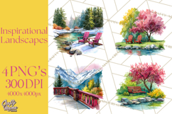 Watercolor Inspirational Landscapes, Sublimation Designs Product Image 1