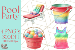 Summer Pool Party Clipart PNG, Rainbow Summer Png Designs Product Image 1