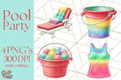 Summer Pool Party Clipart PNG, Rainbow Summer Png Designs Product Image 1