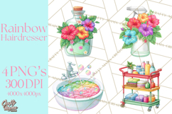 Rainbow Hair Stylist Clipart, Colorful Salon Tools PNG Product Image 1
