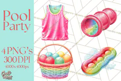 Summer Pool Party Clipart PNG, Rainbow Summer Png Designs Product Image 1