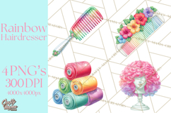 Rainbow Hair Stylist Clipart, Colorful Salon Tools PNG Product Image 1