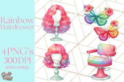 Rainbow Hair Stylist Clipart, Colorful Salon Tools PNG Product Image 1