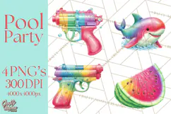 Summer Pool Party Clipart PNG, Rainbow Summer Png Designs Product Image 1