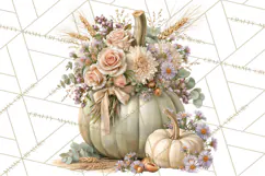 Vintage Floral Pumpkin Clipart PNG, Fall Halloween Product Image 3