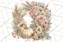 Vintage Floral Pumpkin Clipart PNG, Fall Halloween Product Image 3