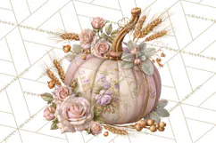 Vintage Floral Pumpkin Clipart PNG, Fall Halloween Product Image 4