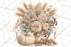 Vintage Floral Pumpkin Clipart PNG, Fall Halloween Product Image 5