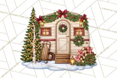 Christmas Camper Clipart PNG Vintage Holiday Camping Product Image 4