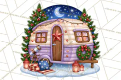 Christmas Camper Clipart PNG Vintage Holiday Camping Product Image 5