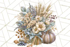 Vintage Floral Pumpkin Clipart PNG, Fall Halloween Product Image 3