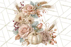 Vintage Floral Pumpkin Clipart PNG, Fall Halloween Product Image 4
